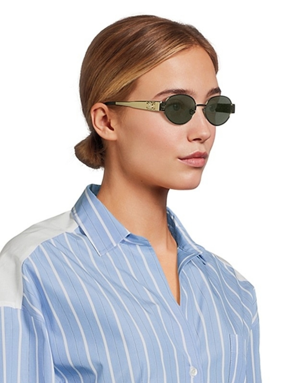 NEW! CELINE Metal Triomphe 54MM Oval Sunglasses GOLD HARDWARE - Picture 7 of 16